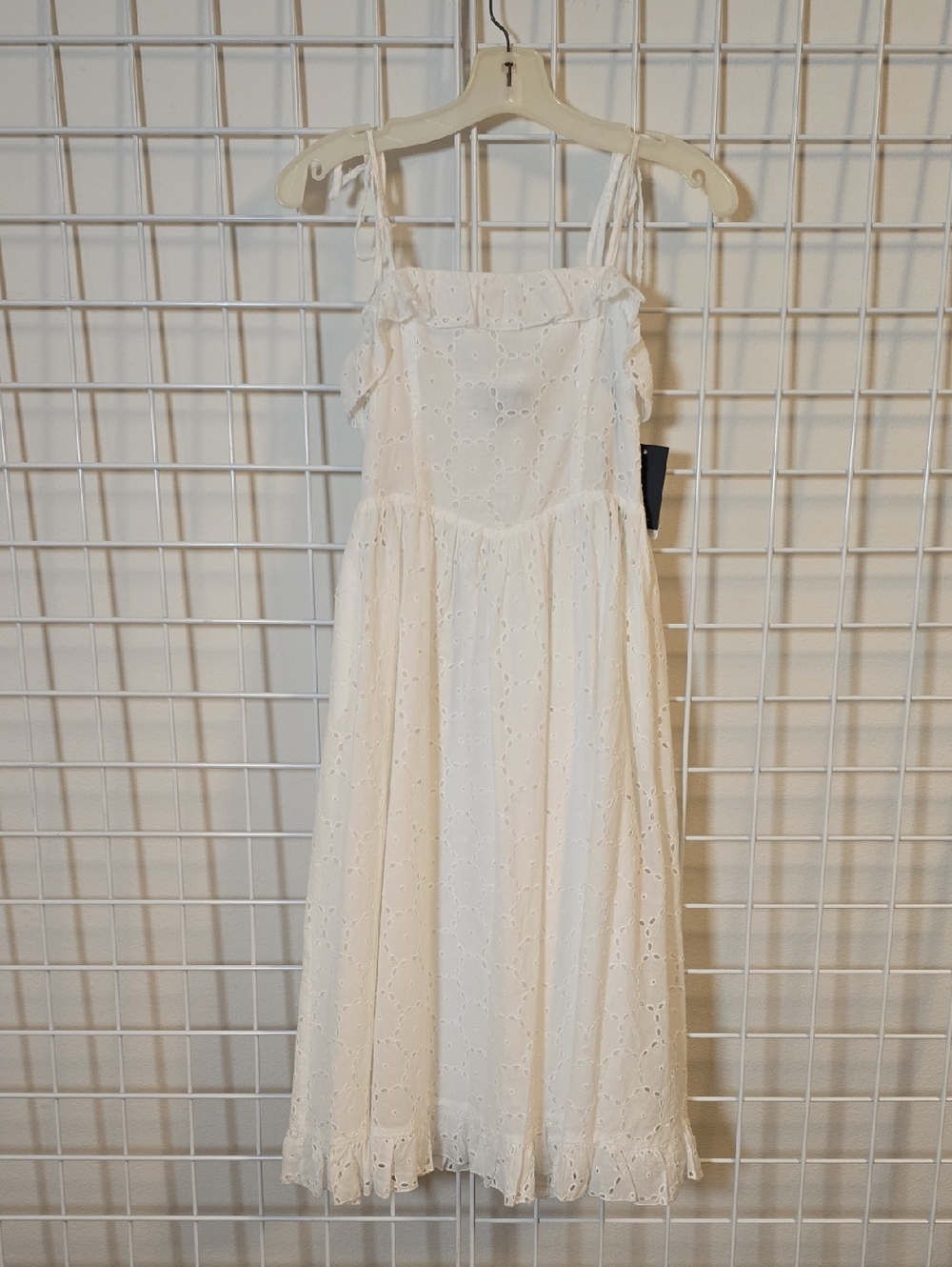 Katie J NYC White Eyelet Midi Sundress with Ruffle Trim Size Small NWT